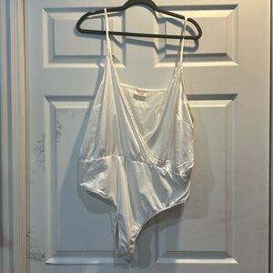 Showpo White Satin Plunge Faux Wrap Bodysuit 16